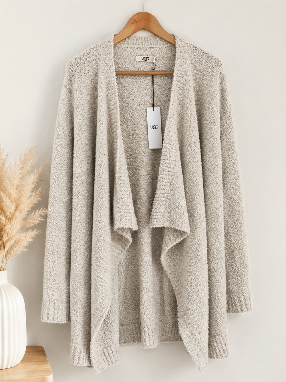 UGG Women's Light Cream Open-Front Bouclé Cardigan